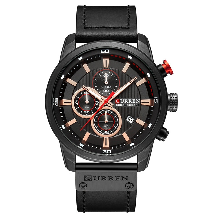 CURREN M8291 Montres chronographe Montre décontractée en cuir pour hommes, Boîtier blanc cadran bleu, Boîtier blanc cadran noir, Boîtier noir cadran bleu, Boîtier noir cadran noir, Boîtier rose cadran café, Boîtier rose cadran gris