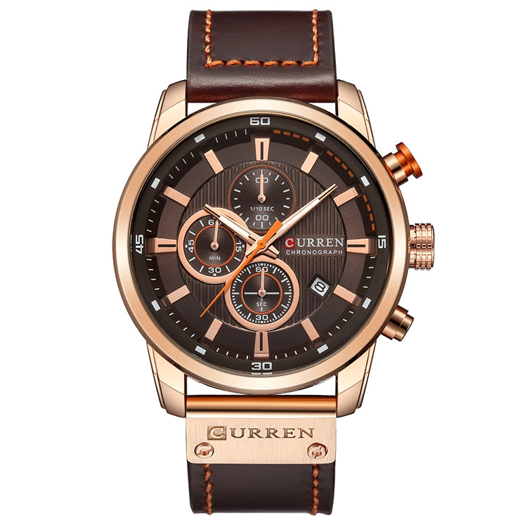 CURREN M8291 Montres chronographe Montre décontractée en cuir pour hommes, Boîtier blanc cadran bleu, Boîtier blanc cadran noir, Boîtier noir cadran bleu, Boîtier noir cadran noir, Boîtier rose cadran café, Boîtier rose cadran gris