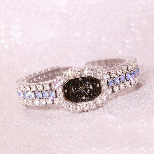 Montre à quartz BS Beesister FA1581 pour femme, cadran octogonal, plaquée diamant et ornée de strass.