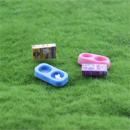 Doll House Mini Dog Cat Pet Food with Plate Simulation Furniture Model Toys