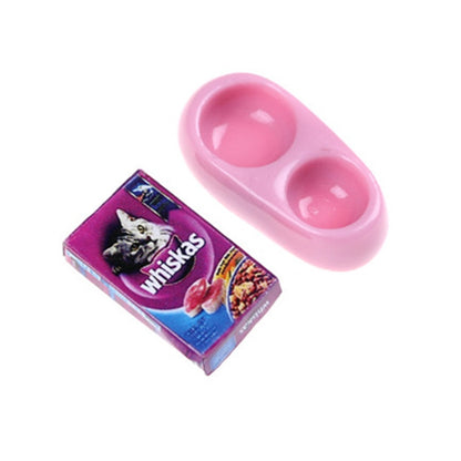 Doll House Mini Dog Cat Pet Food with Plate Simulation Furniture Model Toys