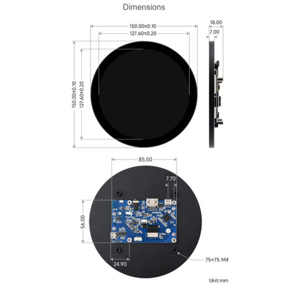 Waveshare 1080x1080 IPS Optically Bonded 5-Inch HDMI Circular 10-Point Touch Screen, 5 inch IPS