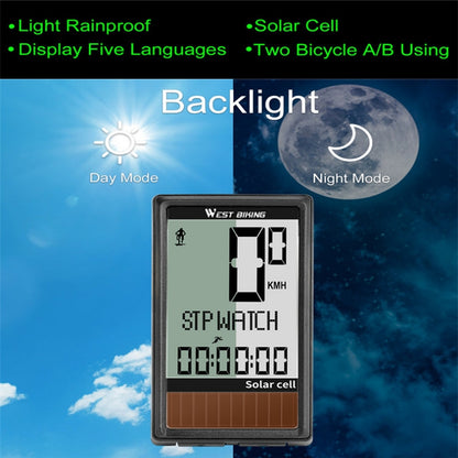 WEST BIKING Wireless Solar Code Table Mountain Road Bike Large Character Code Table Five Language Waterproof Speedometer, WEST BIKING Speedometer