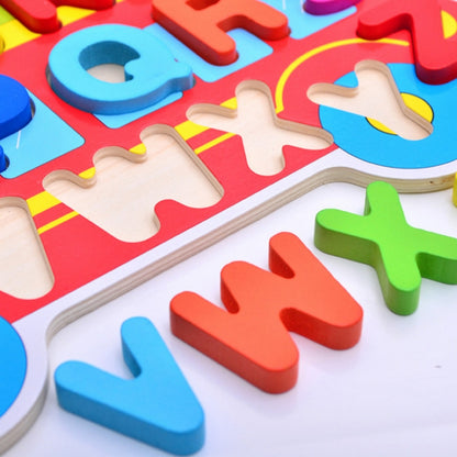 Jouets de puzzle pour enfants, planche à saisir à la main en dessin animé, puzzle en bois pour l'apprentissage des chiffres et de l'alphabet