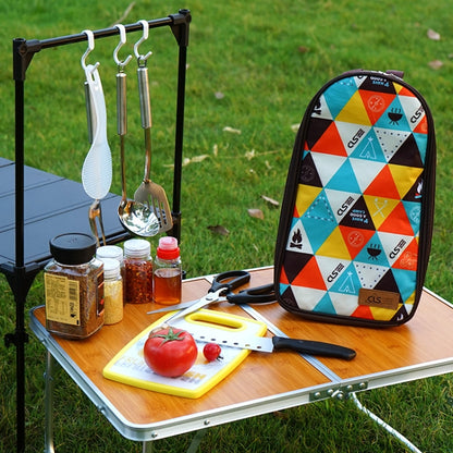 CLS Ensemble d'ustensiles de cuisine d'extérieur 7 en 1 en acier inoxydable 201 Sac à main portable Sac de pique-nique, Motif triangle 7 en 1, Café 7 en 1