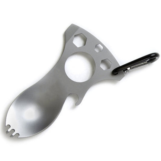 Outdoor Multifunctional Camping Spoon Stainless Steel Tableware Portable Picnic Tableware Fork And Spoon, Light Grey, Black