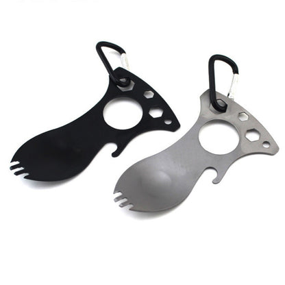 Outdoor Multifunctional Camping Spoon Stainless Steel Tableware Portable Picnic Tableware Fork And Spoon, Light Grey, Black