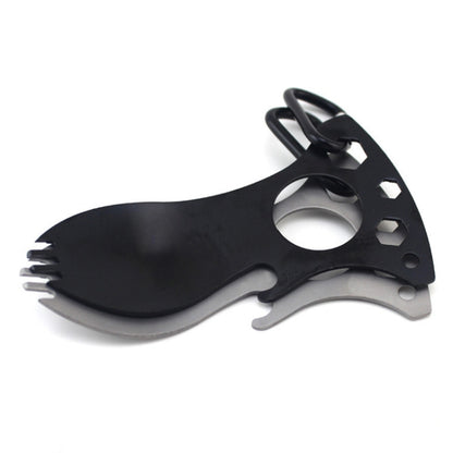 Outdoor Multifunctional Camping Spoon Stainless Steel Tableware Portable Picnic Tableware Fork And Spoon, Light Grey, Black