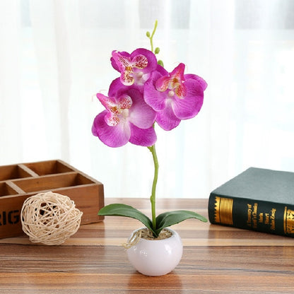 Decorative Landscaping Round Pot Three Flowers Phalaenopsis Bonsai Simulation Potted Plants