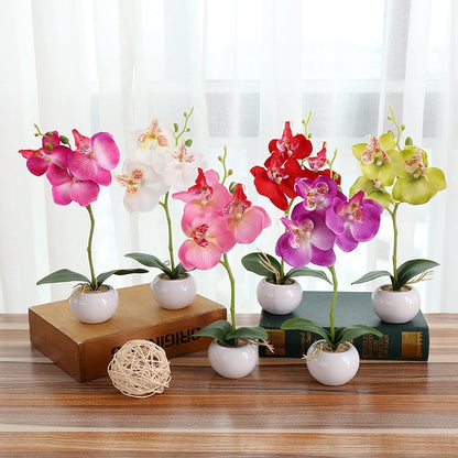 Decorative Landscaping Round Pot Three Flowers Phalaenopsis Bonsai Simulation Potted Plants