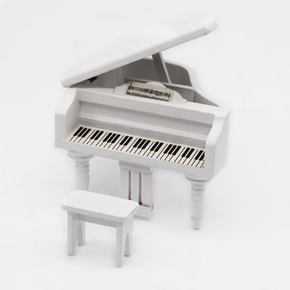 Piano à queue miniature de simulation pour maison de poupée 1:12, blanc, noir