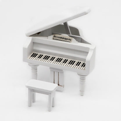 Piano à queue miniature de simulation pour maison de poupée 1:12, blanc, noir
