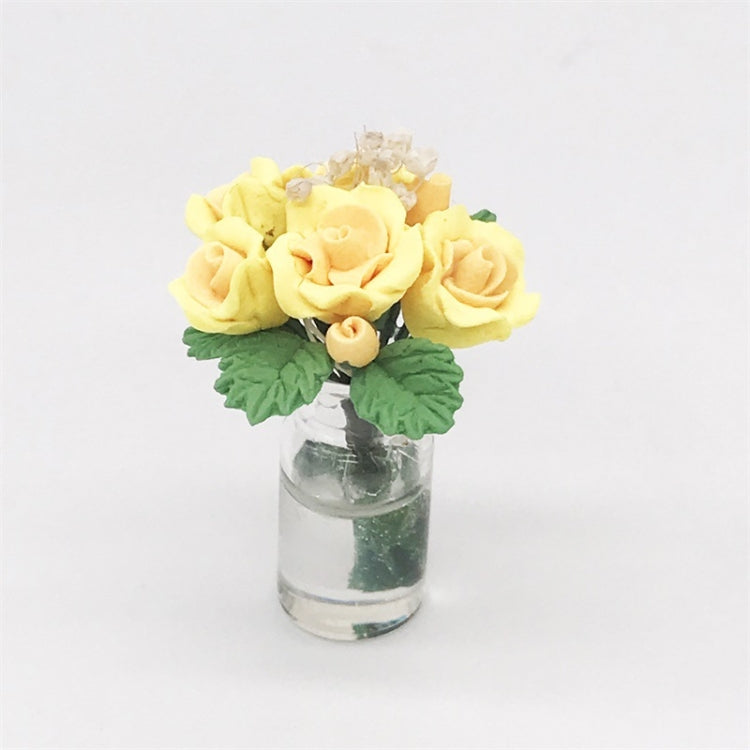 Mini maison de poupée, décoration de salon, scène de jardin, roses en pot, jaune, rose, rouge, rose vif