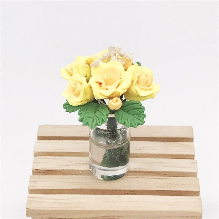 Mini maison de poupée, décoration de salon, scène de jardin, roses en pot, jaune, rose, rouge, rose vif