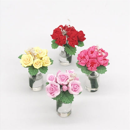 Mini maison de poupée, décoration de salon, scène de jardin, roses en pot, jaune, rose, rouge, rose vif