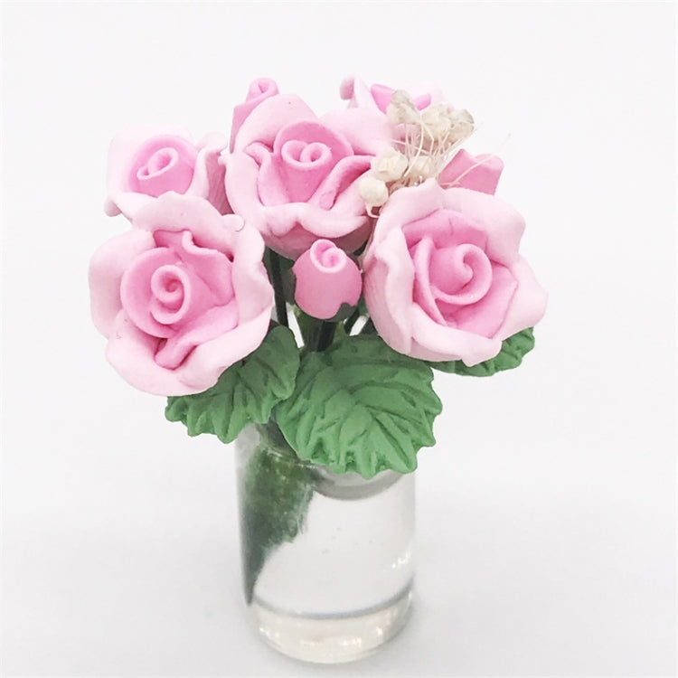 Mini maison de poupée, décoration de salon, scène de jardin, roses en pot, jaune, rose, rouge, rose vif