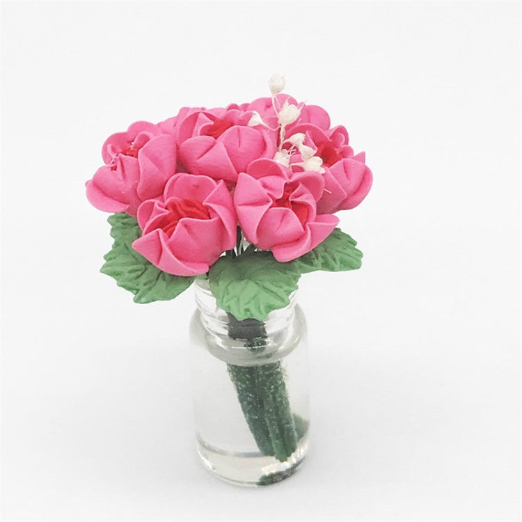 Mini maison de poupée, décoration de salon, scène de jardin, roses en pot, jaune, rose, rouge, rose vif