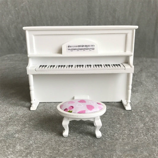 Piano et banc miniatures de maison de poupée 1:12, blanc, rose, noir