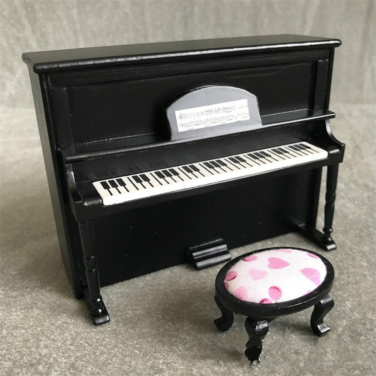 1:12 Mini House Toy Simulatio Piano and Bench, White, Pink, Black