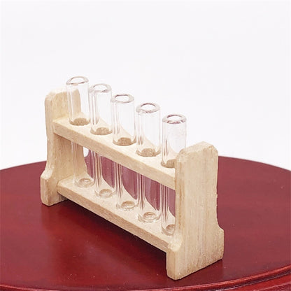 3 ensembles 1:12 mini maison de poupée laboratoire tube en verre support à éprouvettes modèle de scène de jeu alimentaire miniature, tube en verre test
