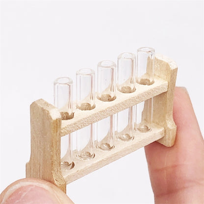 3 ensembles 1:12 mini maison de poupée laboratoire tube en verre support à éprouvettes modèle de scène de jeu alimentaire miniature, tube en verre test