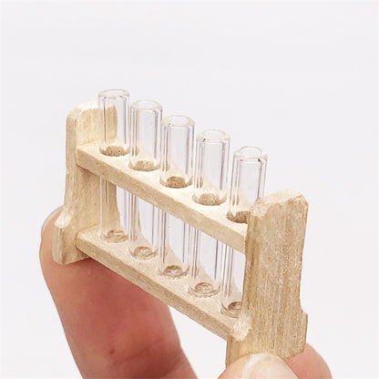 3 ensembles 1:12 mini maison de poupée laboratoire tube en verre support à éprouvettes modèle de scène de jeu alimentaire miniature, tube en verre test