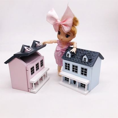 Mini maison de poupée 1:12 Villa de poche mignonne, Rose, Bleu