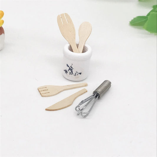 6 PCS / Set 1:12 Mini Maison Jouet Simulation Fouet Batteur Pot Fourchette Set Accessoires de Cuisine, 6 PCS / Set Fouet Batteur Pot Fourchette Set