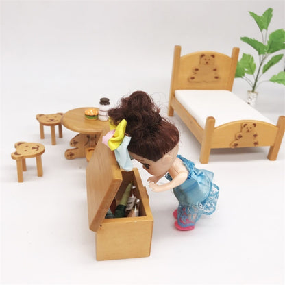 1:12 Mini Maison de Poupée de Poche Chambre d'Enfant Petit Ensemble de Lit Ours, Ensemble de Lit Ours