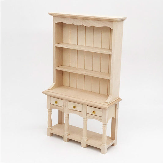 Meuble Miniature Maison de Poupée Décoration de Bureau Bibliothèque en Bois avec Tiroirs, Bibliothèque en Bois
