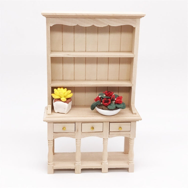 Dollhouse Furniture Miniature Study Room Decoration Wooden Bookcase Cabinet with Drawers, Wooden Bookcase