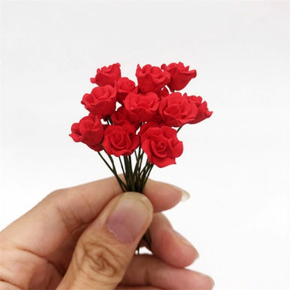 10 PCS 1:12 Mini Doll House Garden Bedroom Scene Decoration Roses, Dark Red