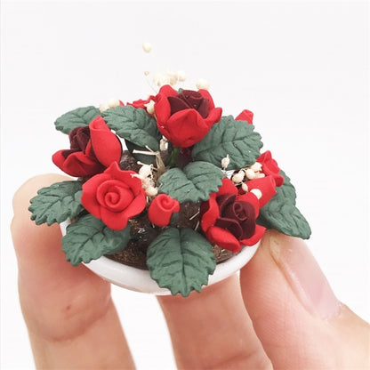 1:12 Mini House Toy Simulation Flower Potted Rose Bauble for Garden, Rose