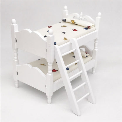 1:12 Mini House Toy Simulation Children Wooden Bunk Bed