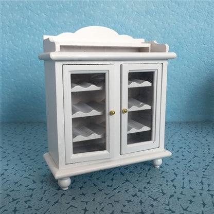 1:12 Mini House Toy Simulation Walnut Wine Cabinet, White, Walnut Color