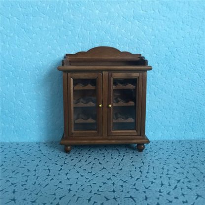 1:12 Mini House Toy Simulation Walnut Wine Cabinet, White, Walnut Color