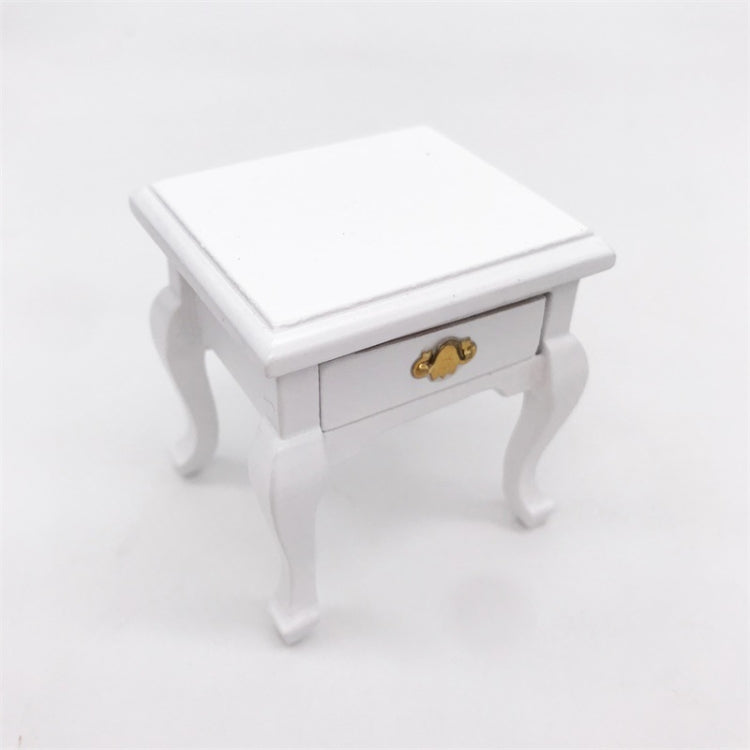 1:12 Mini Doll House Decoration Coffee Table Bedside Table, White, Walnut Color