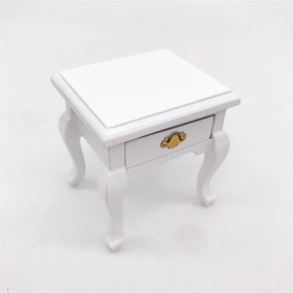 1:12 Mini Doll House Decoration Coffee Table Bedside Table, White, Walnut Color