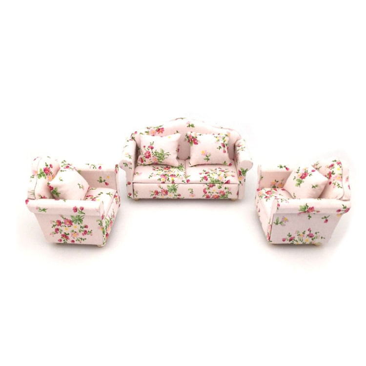 1:12 Doll House Furniture Decoration Three-piece Mimulation Sofa, Blue White Flower, Beautiful Flower Cluster, Fresh Big Flower Cluster, Water Jade, Square, Beautiful Vine