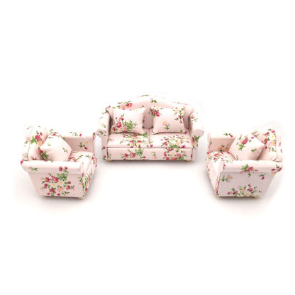 1:12 Doll House Furniture Decoration Three-piece Mimulation Sofa, Blue White Flower, Beautiful Flower Cluster, Fresh Big Flower Cluster, Water Jade, Square, Beautiful Vine