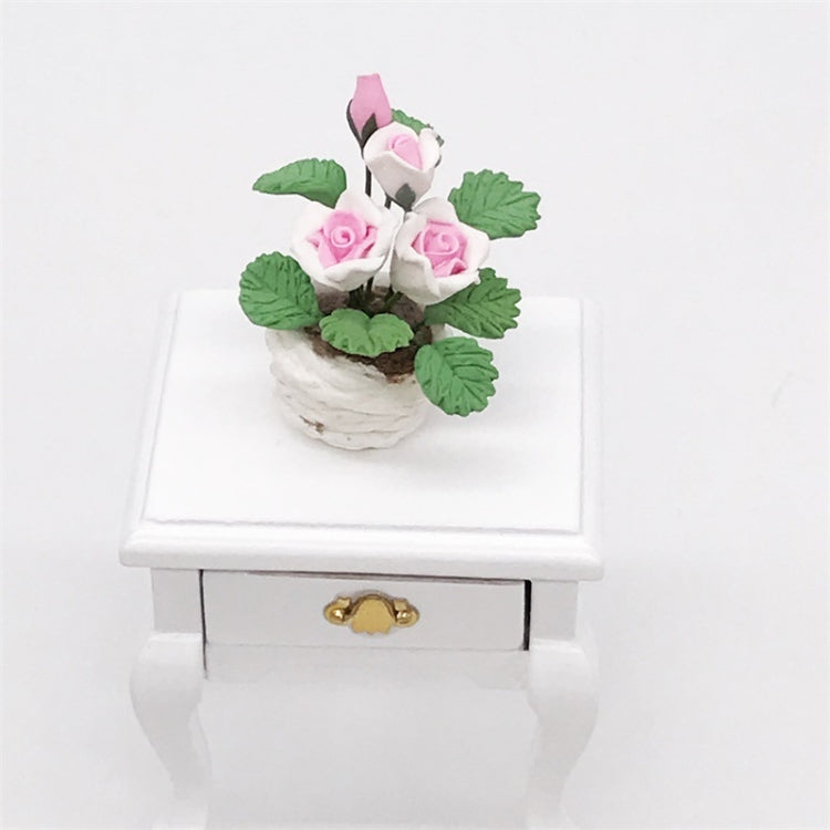 1:12 Mini House Toy Pocket Ornaments Simulation Potted Plant Rose, Pink and White Rose