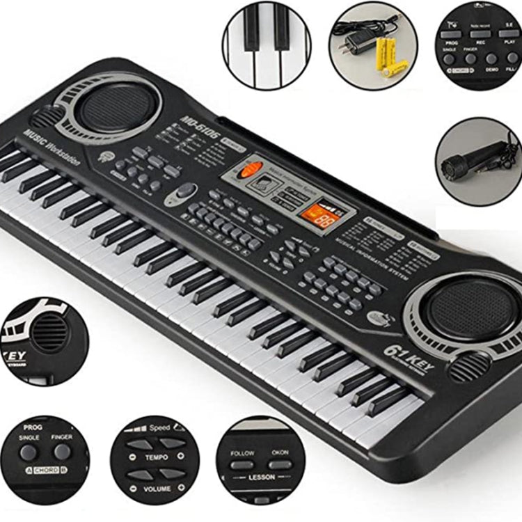 MQ-6106 Piano électronique de simulation multifonction 61 touches pour enfants Jouets musicaux intelligents pour enfants, prise UE, Piano 61 touches MQ-6106