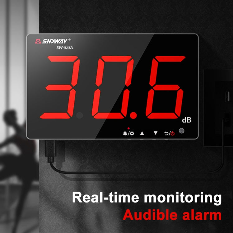 SNDWAY Wall-mounted 30~130dB Large Screen Digital Display Noise Decibel Monitoring Testers, SW525A, SW525B with Storage + USB, SW526A 18 inch Display, SW525G with Storage + USB Green