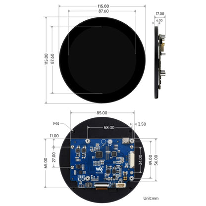 Waveshare 3.4 inch DSI Round Touch Display, 800 × 800, IPS, 10-Point Touch