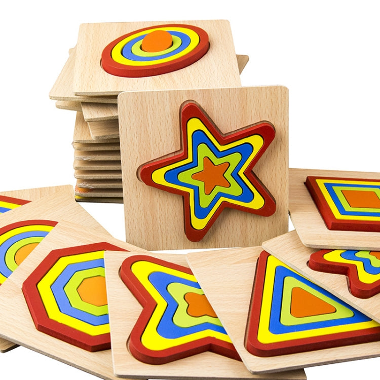 DIY Creative 3D Wooden Puzzle Geometry Shape Puzzle Children Educational Toys, Flower, Square, Oval, Polygon, Quadrilateral, Gear Shape, Round, Hexagon, Triangle, Pentagram