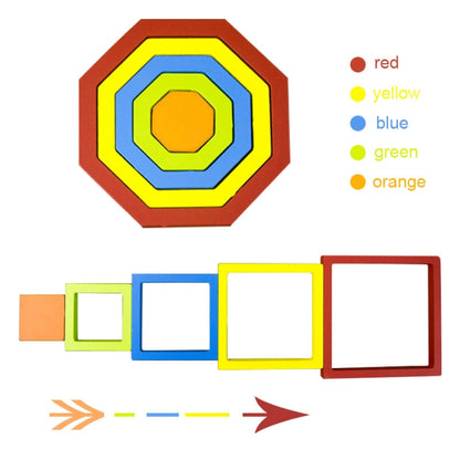 DIY Creative 3D Wooden Puzzle Geometry Shape Puzzle Children Educational Toys, Flower, Square, Oval, Polygon, Quadrilateral, Gear Shape, Round, Hexagon, Triangle, Pentagram