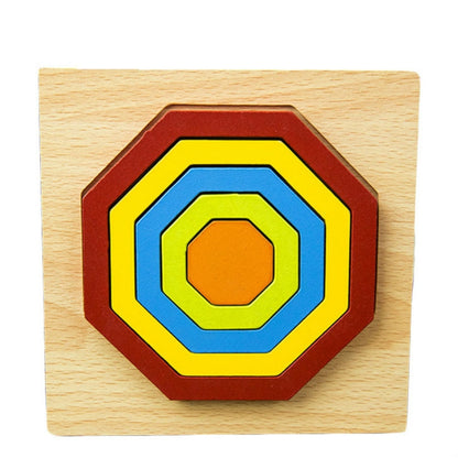 DIY Creative 3D Wooden Puzzle Geometry Shape Puzzle Children Educational Toys, Flower, Square, Oval, Polygon, Quadrilateral, Gear Shape, Round, Hexagon, Triangle, Pentagram