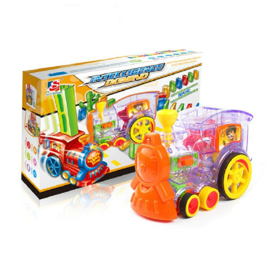 Tren eléctrico con rompecabezas de dominó y música, con licencia automática, transparente, abeja amarilla y vaca blanca.