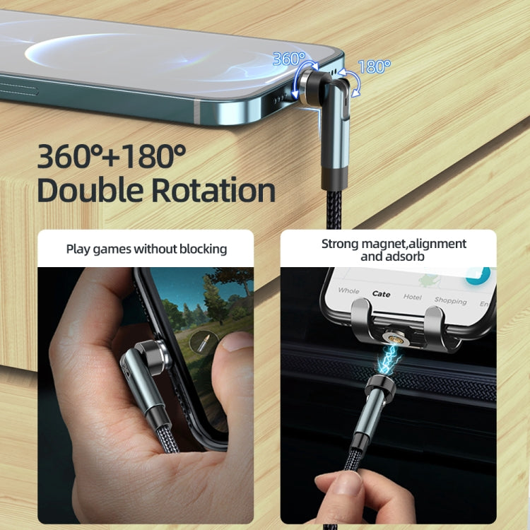 CC57 Câble de Données à Charge Rapide Magnétique Rotatif à 540 Degrés, 1m + 8 Broches + Type-C/USB-C + Micro USB + Rouge, 1m + Type-C/USB-C + Micro USB + Noir, 2m + Type-C/USB-C + Micro USB + Rouge, 2m + Type-C/USB-C + Micro USB + Noir