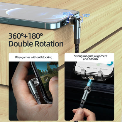 CC57 Câble de Données à Charge Rapide Magnétique Rotatif à 540 Degrés, 1m + 8 Broches + Type-C/USB-C + Micro USB + Rouge, 1m + Type-C/USB-C + Micro USB + Noir, 2m + Type-C/USB-C + Micro USB + Rouge, 2m + Type-C/USB-C + Micro USB + Noir